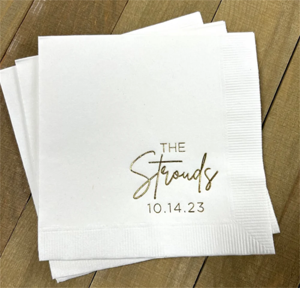 

50PCS Personalized Napkins Wedding Anniversary Engagement Printed Custom Monogram Cocktail Beverage Luncheon Dinner Guest