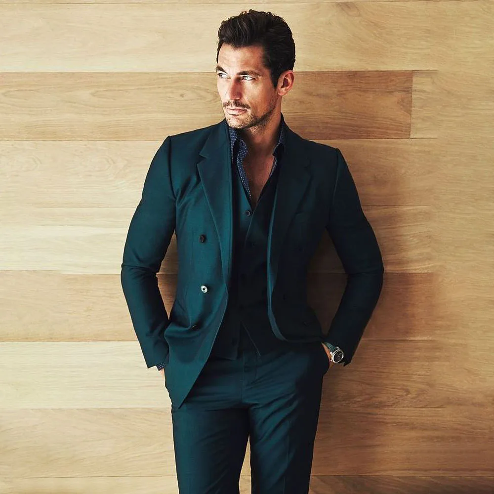 Green Notch Lapel Men Suits 3 Piece Fashion Business Casual Outfits Elegant Groom Wedding Tuxedo Slim (Blazer+Vest+Pants)