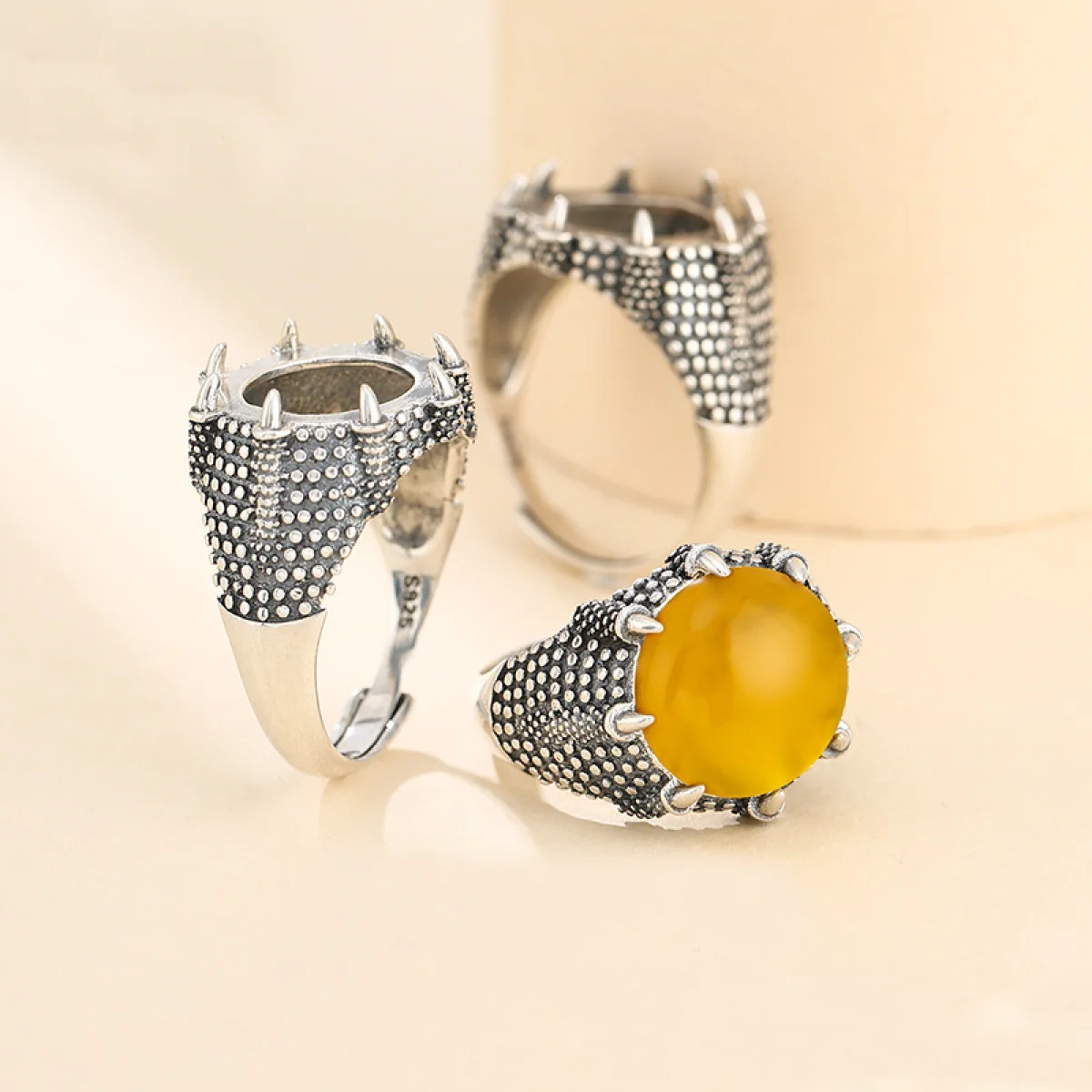 925 Sterling Silver Classic Vintage Adjustable Ring Blank Base Suitable Round Cabochons Cameo for DIY Ring Making Accessories