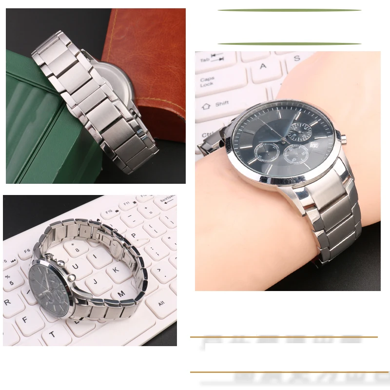 Pulseira de Relógio de Pulseira Dourada Fivela Borboleta Bracelete Fino 22 mm Ar2452 Ar2453 Ar2448 Aço Inoxidável - Image 3
