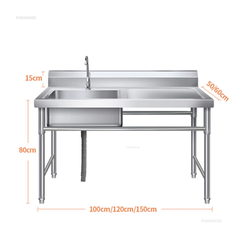 Outdoor Kitchen Sinks Commercial Stainless Steel Dishwashing Sink Hotel Canteen Floor-standing Vegetable Washbasin Washing Sinks