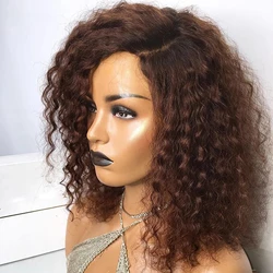 Brown Curly Human Hair 180 Density Wigs with Baby Hair 5x5 HD Closure Lace Glueless Short Bouncy Curly Wigs for Black Women
