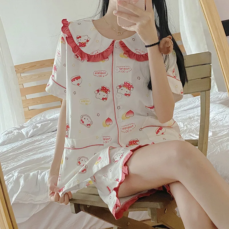 tie dye tracksuit set Hello Kitty cute print two piece suit women new summer loose fashion cartoon short sleeved shorts suit women red lingerie set