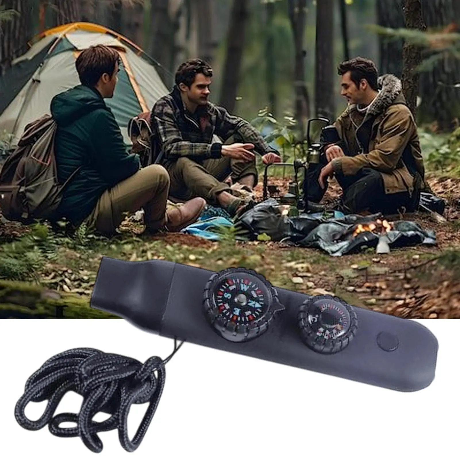 7in1 Emergency Survival Function Whistle Outdoor Multifunctional Survival Whistle with Lanyard Compass Flashlight Camping Hiking