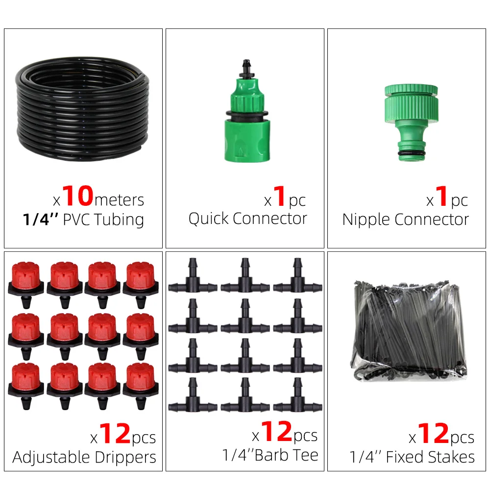 10-50M Automatic Garden Watering Adjustable 4/7mm Drip Irrigation System with Water Timer Controller Micro Drop Kits 