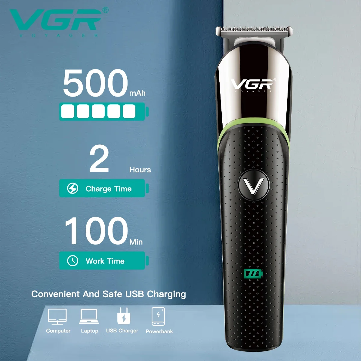 VGR 헤어 트리머 전문 헤어 커팅 머신 전기 헤어 클리퍼 헤드 남성용 충전식 이발사 수염 트리머 V-191