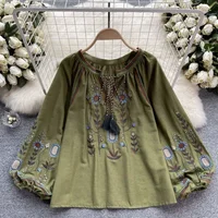 litmage Women Spring Autumn Blouse Ethnic Style Retro Literature Loose Embroidered Cotton Linen Pullover Shirt Casual Top D3549 - Image 6