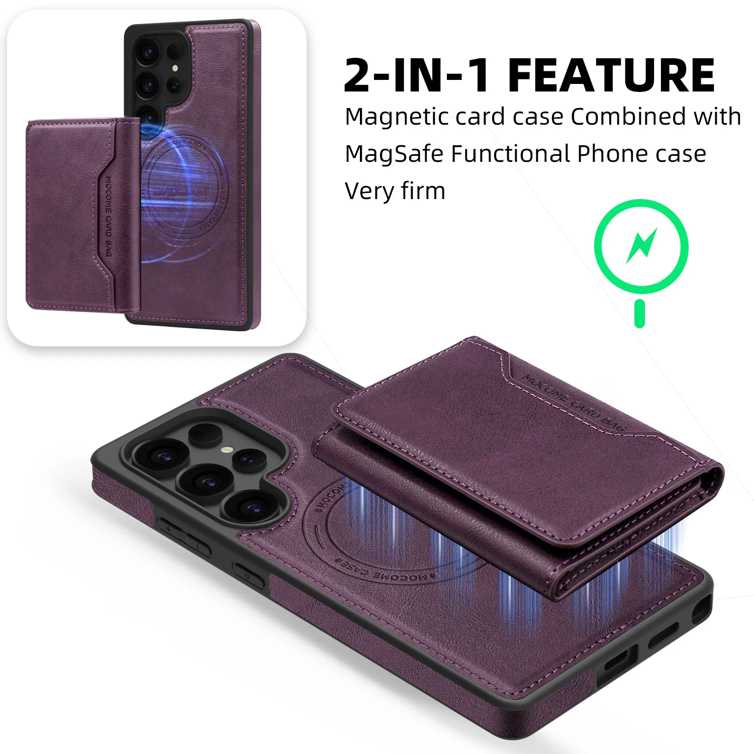 Premium Wireless Charging Phone Case with Card Holder and Protective Cover