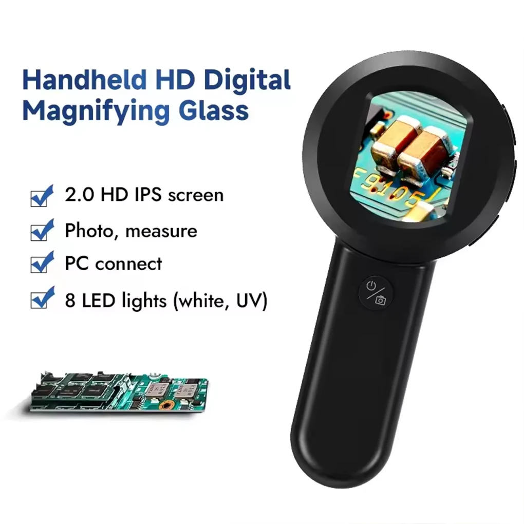 Handheld Digital Microscope 100X Zoom Magnifying Glass with IPS Color Screen Rechargeable Magnifier with 2 Color Light Mode