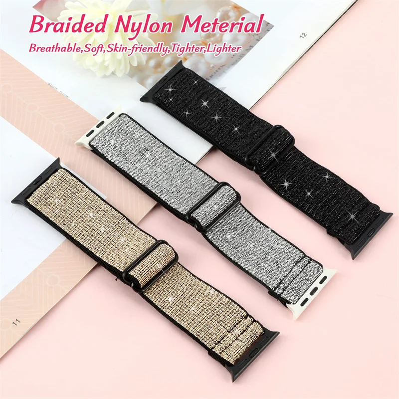 Nylon Strap for Apple Watch Band Ultra2-1 49mm 41mm 45 mm 38/42 Bohemian Elastic Bracelet iWatch Series 9 8 7 6 5 4 3 Se 40/44mm