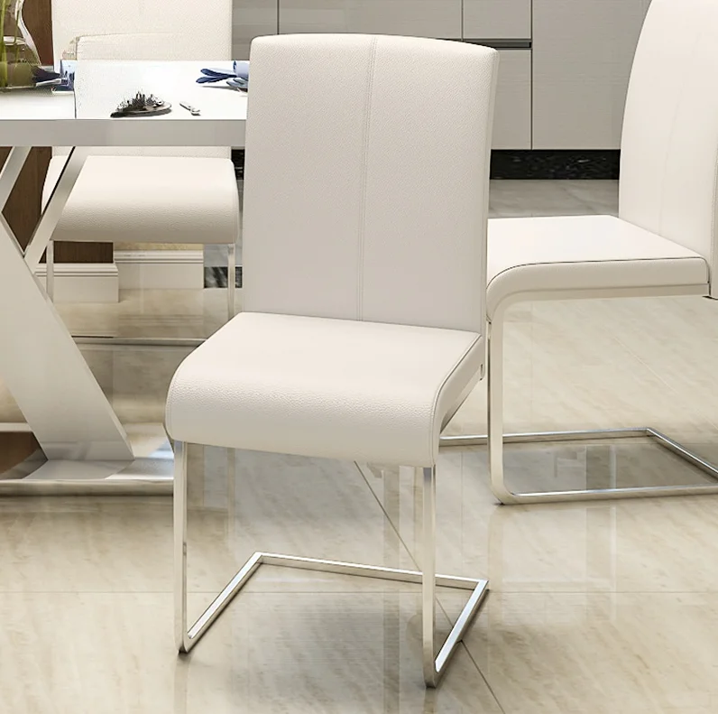 Description Picture 3 of itemChairs Upholstered High-Back Dining Chairs PU Leather Kitchen Chairs with Metal Legs, White