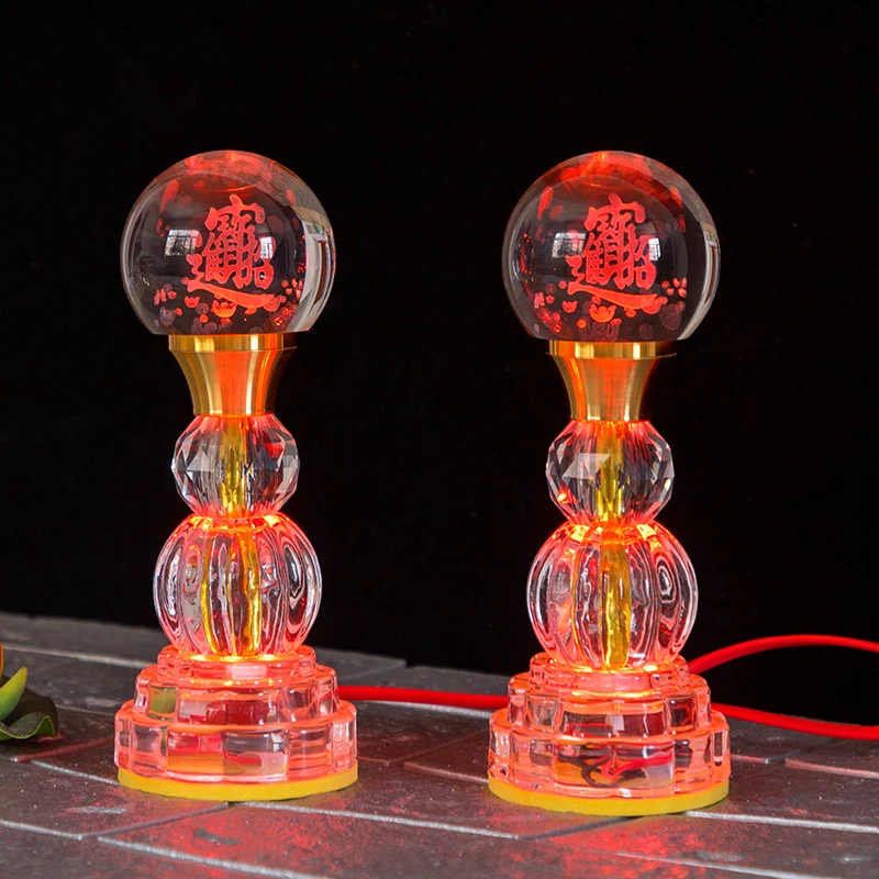 Buddha Offering Lamp, Buddhist Supplies LED Colored Crystal Lotus Lamp, Used for Buddha Light, Household Use, Prayer, Meditation