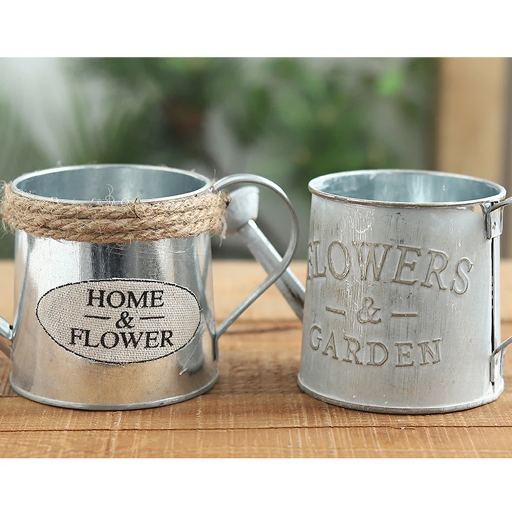 Creative Flower Vase Can Rustic Iron Metal Jug Pitcher Tin Bucket Watering Can Shape Portable Pot for Home Wedding Party Decor