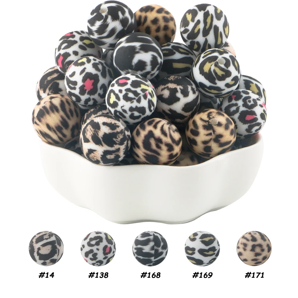 thumbnail image 1 of 10/20 piezas/lote de nuevas cuentas de silicona impresas de 15 mm, cuentas redondas de leopardo para hacer joyas, collares, pulseras, accesorios de joyería, 1 of 5