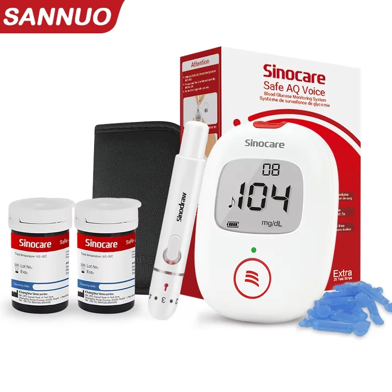 Sinocare Safe AQ Voice Blood Gluocse Meter Glucometer Diabetes Kit Blood Sugar Tester Blood Gluocse Monitor Test Strips Lancet