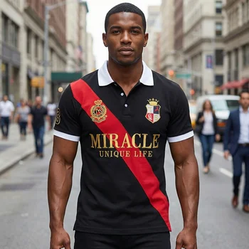 Polo da uomo MIRACLE ricamo cuciture contrasto colore classic fashion design originale colletto polo puro cotone traspirante