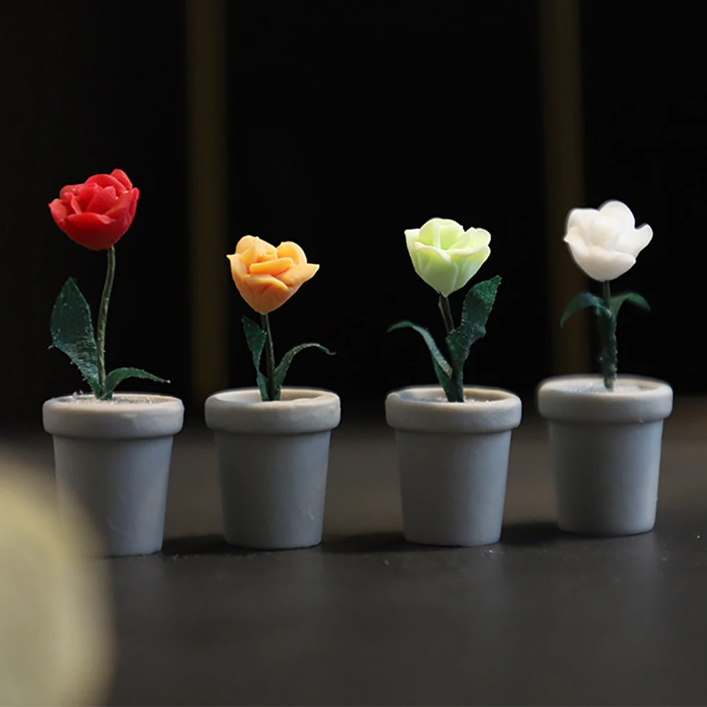 

1 шт., 1/12, аксессуары для кукольного домика, миниатюрная резиновая Роза в горшке, мини-Цветочная модель, украшение для кукольного домика OB11