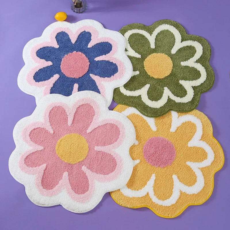 

Flower Patterned Floor Mat Cute Girl Style Snow Neil Rectangular Soft Absorbent Non Slip Carpet Suitable For Bathroom