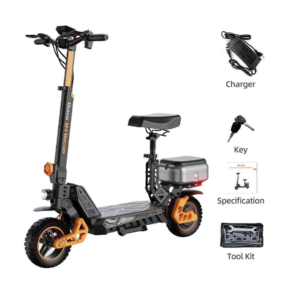 Adult Off-Road Electric Scooter 1500w Motor 52v15.6ah 10-inch Tires with Seats and Boxes Ritu M4 Master China Warehouse