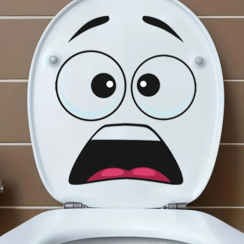 1pc Creative 3D Surprised Face Toilet Stickers Bathroom Waterproof Toilet Cover Lid Vinyl Decals Restroom Decoration