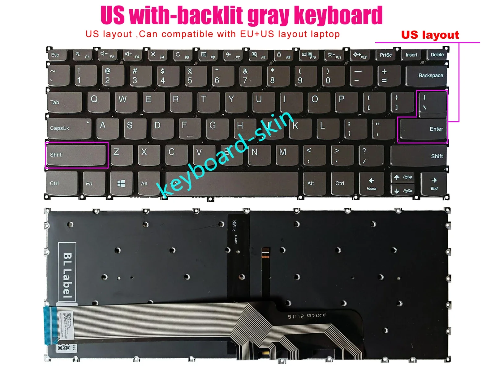 

New gray US backlit Keyboard no-frame for Lenovo ideapad S540-14 S540-14API S540-14IML S540-14IWL Touch laptop