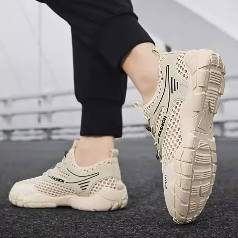 

Summer Men's Casual Sneakers Men's Shoes Breathable Mesh Solid Color Trendy Fashion Outdoor Sports Leisure Street Men's Shoes