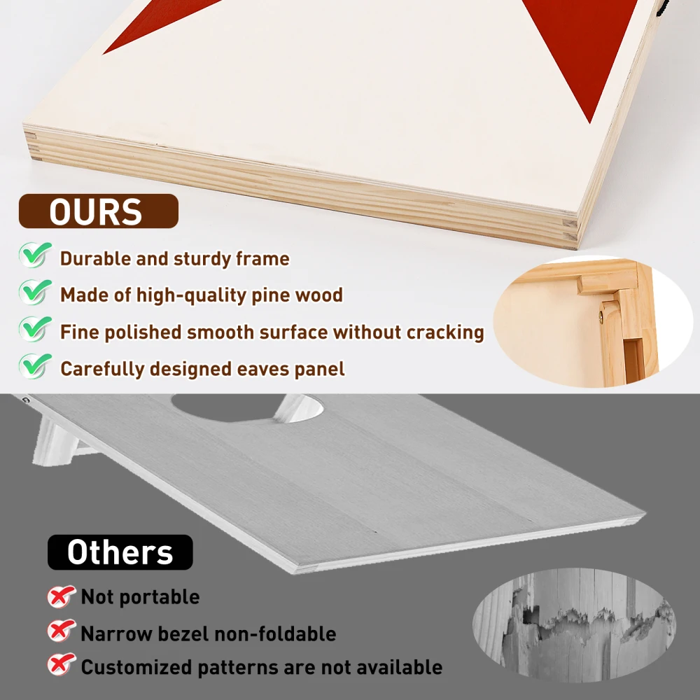 Solid Wood Premium Cornhole Set -  3 Feet x 2 Feet Game Boards, Includes Set of 8 Corn Hole Toss Bags 3