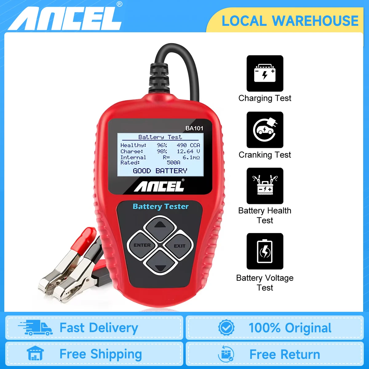 ANCEL BA101 12V testeur de batterie de voiture analyseur testeur de charge de batterie automobile 100-2000CCA outils de Diagnostic de charge de Circuit