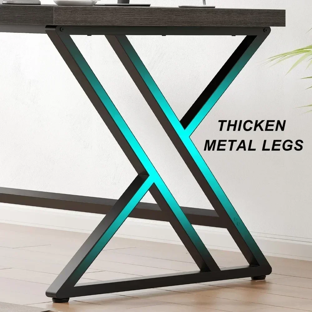 contemporary metal and wood home office desk, industrial style writing table for study and computer use in bedroom, farmhouse in