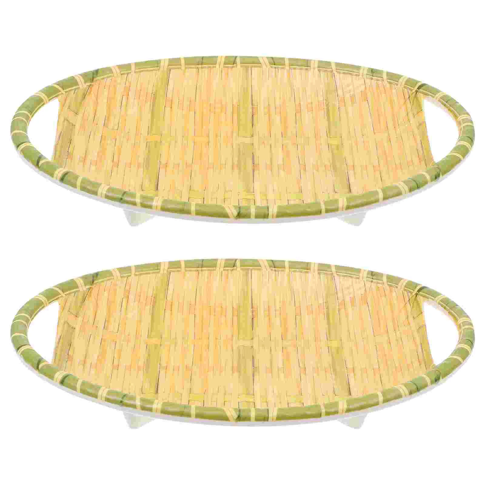 2Pcs Melamine Material Bamboo Style Woven Trays Large Capacity Storage Baskets Home Decor Plates Serving Dishes Kitchen