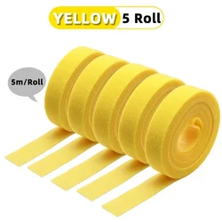 Reusable Self-Adhesive Cable Ties and Organizer - 5m Roll Nylon Strap Bundle for Wire Management and DIY Projects (Yellow x 5 rolls)