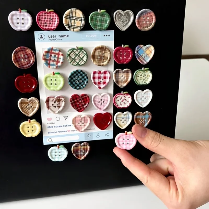 12 retro checkered button decorated novel fridge magnets, suitable for home use, refrigerator and kitchen magnets