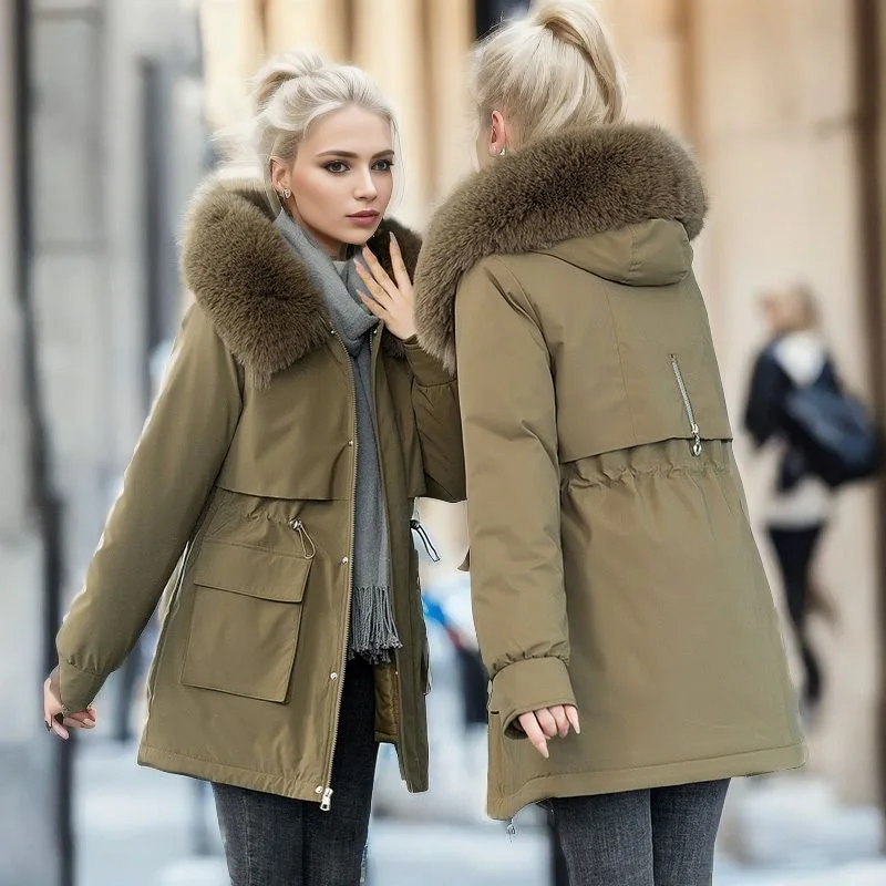 Overcoming Cotton Coat Velvet Winter Cotton Jacket Women Middle Long Korea Version Waist Up Large Size Thick Coat women down jackets