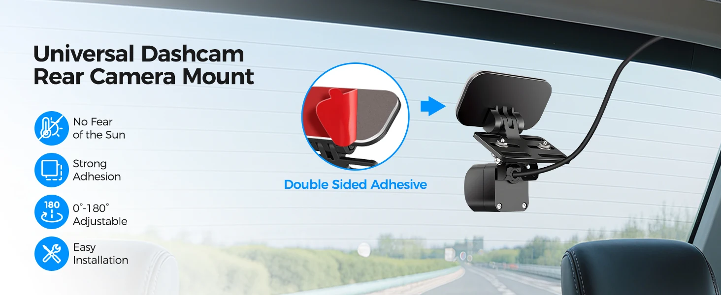 Universal black rear camera dash cam mount with double adhesive and 180-degree adjustable