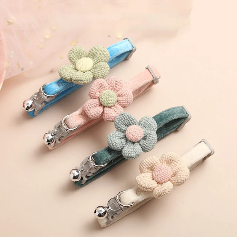Pet Collar Cat Bell Collar Colorful Adjustable Sweat Cute Cartoon Sun Flower Bowtie Soft Polyester Small Dog Cat Necklace