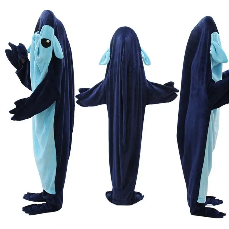 Cartone Animato Squalo Sacco A Pelo Pigiama Flanella Indossabile Squalo Coperta Con Cappuccio Inverno Confortevole E Morbido Design Squalo Coperta Da 
