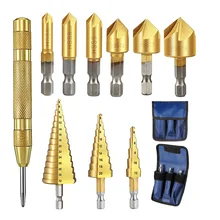 

Step Drill Bit Straight Groove Titanium Coate Countersink Drill Bit Set Hex Shank Automatic Center Punch Tools Woodworking Tool