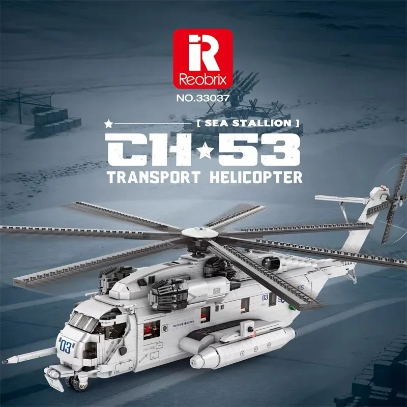 

World War II Technical Armed Helicopter MOC Building Blocks Model CH-53E Super Stallion Transport Aircraft Bricks Boys Toys