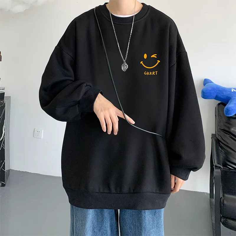 

Extfine Unisex Sweatshirts Smile Face Graphic Men Pullovers Baggy Fashion Korean Clothing Autumn New Brand Male Casual Hoodies