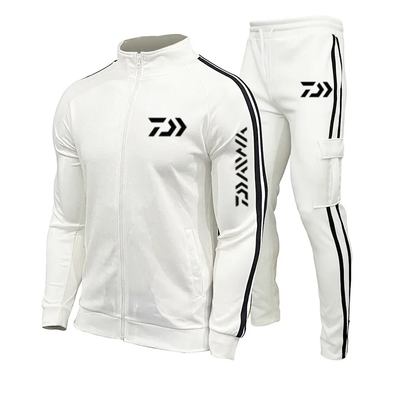 2022 Spring New DAIWAFishing LOGO Men's Zipper Cardigan Jacket + Sports Pants Suit Striped Running Gym Basketball Jogging 2-Piec Men's Sets Men's Sets