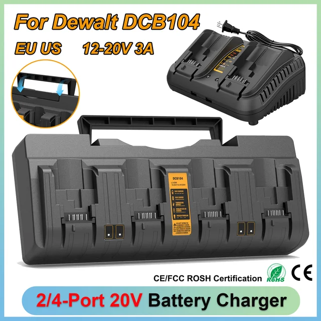 DCB104 For Dewalt 12V 20V Battery Charger 3A Dual 4 Port Charger For Dewalt 20V Lithium Battery DCB120 DCB112 DCB206 DCB208 1