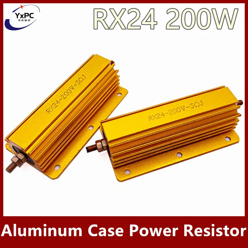 1PCS RX24 200W Aluminum Power Metal Shell Case Wirewound Resistor 0.1~100K 0.1R 0.2R 0.5R 1.2R 2R 4.7R 6R 8R 10R 20R 33R 100Rohm 50w 100w aluminum power metal shell case wirewound resistor 0 01r 100k 1 6 8 10 20 200 500 1k 10k ohm resistance rx24