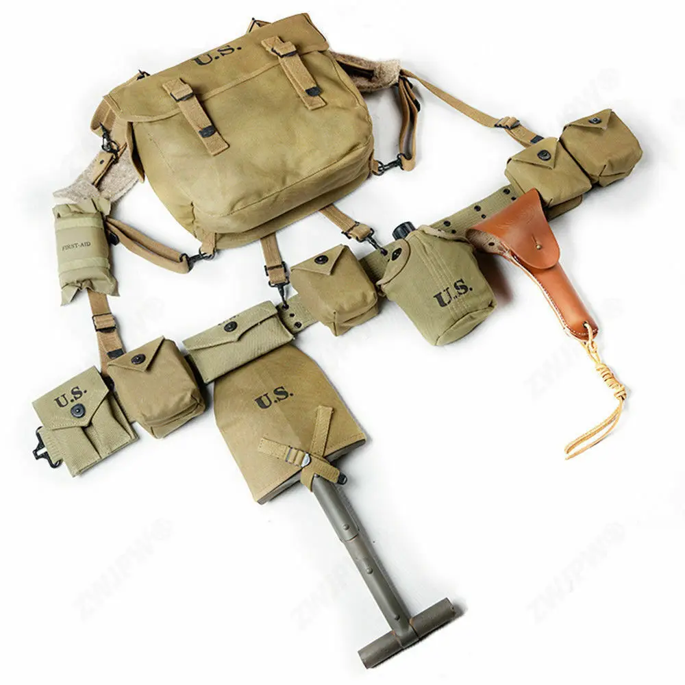 WORLD WAR II WW2 US ARMY D-DAY M1 SOLDIER EQUIPMENT COMBINATION MILITARY COLLECTION WAR REENACTMENTS military equipment
