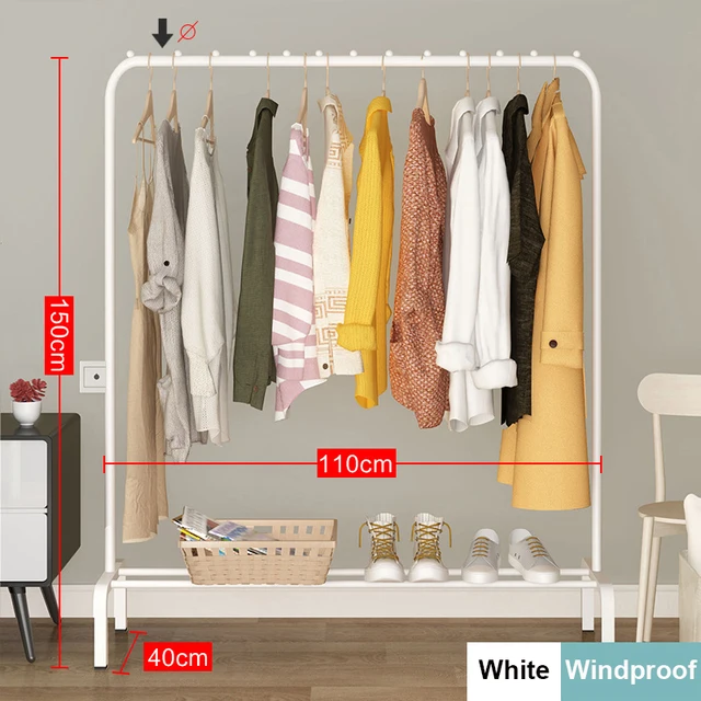 Garment Rack Free-standing Clothes Rack with Top Rod,Coat Rack Clothes, Hanger Wardrobe ,Clothes for Rack Lower Storage W-Woodproof-110cm