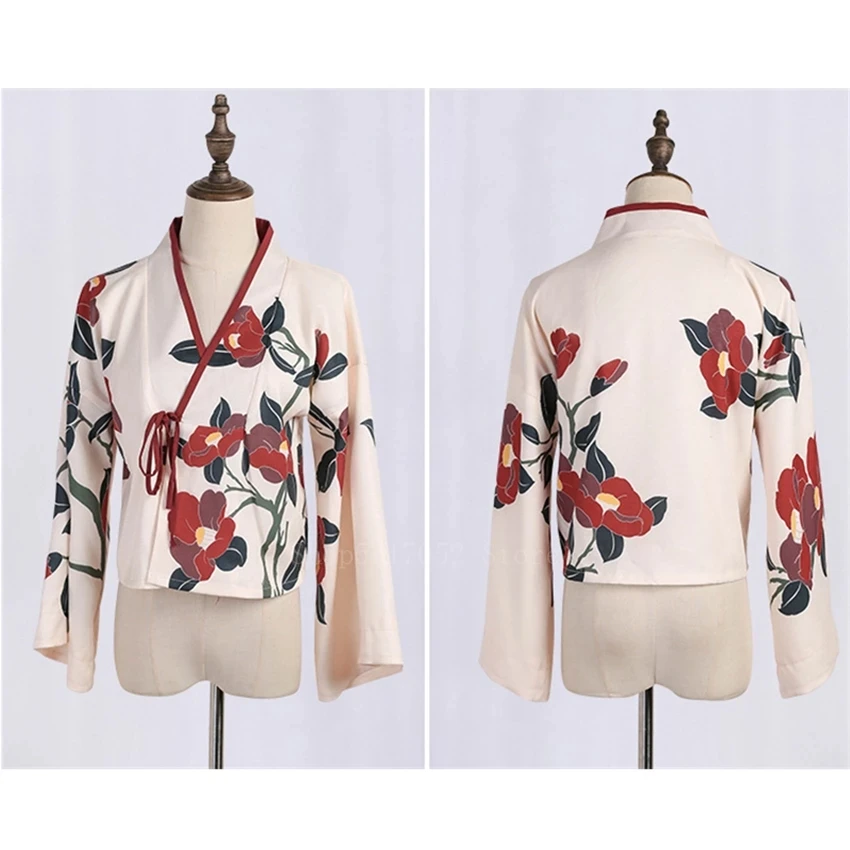 Japanese Kimono Cardigan Japanese Kimono Japanese Kimono Shirt Kimono Sakura Girl Japanese Style Floral Print Vintage Dress Woman Oriental Camellia Love Costume Haori Yukata Asian Clothes