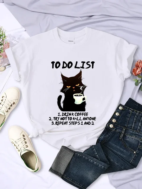 Black Cat To Do List Graphic T-shirt: Feline Flair Meets Casual Style