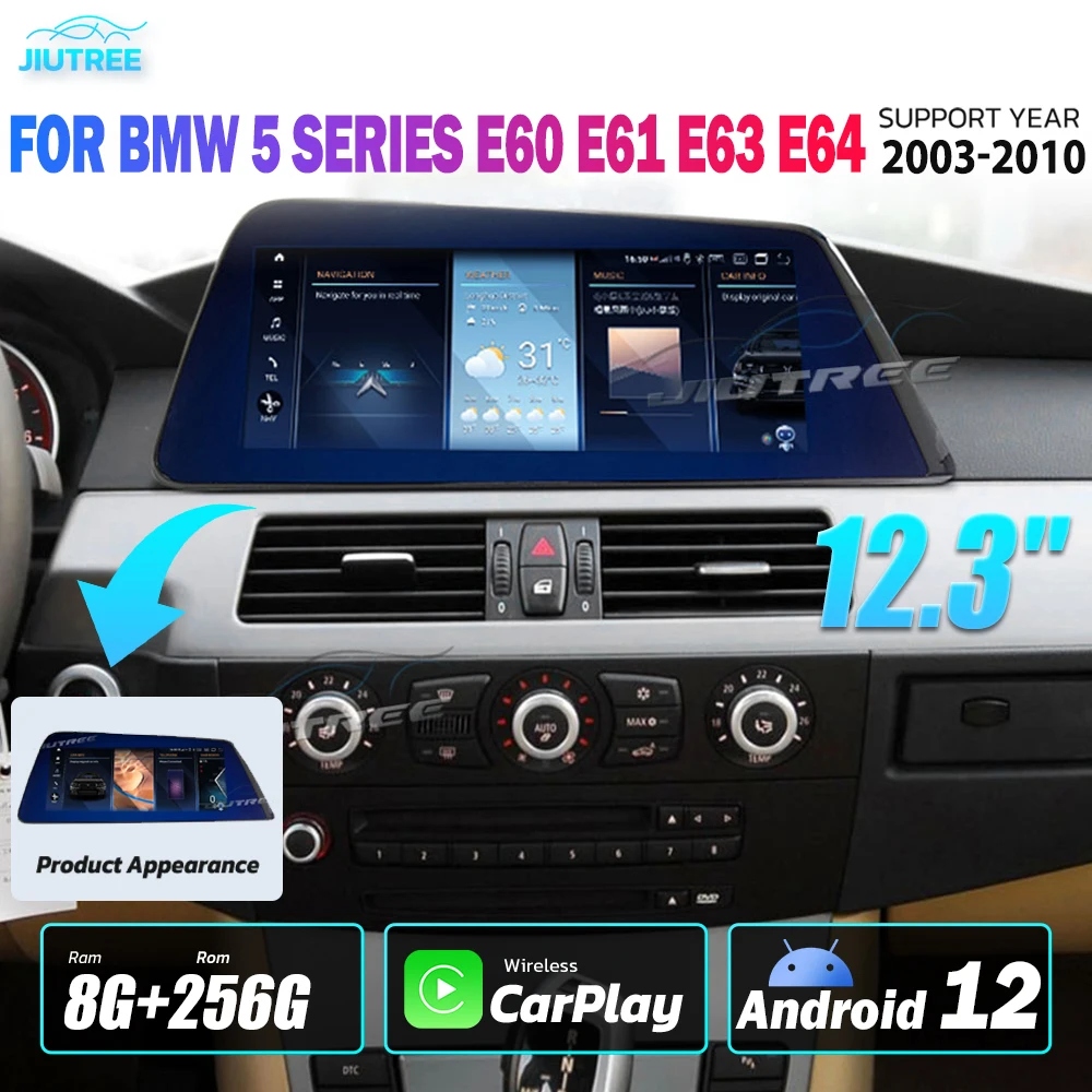 12.3 inch Carplay Android 12 for BMW 5 Series E60 E61 E63 E64 2003  2004-2010 Car Radio GPS Navigation CCC CIC System DVD Player