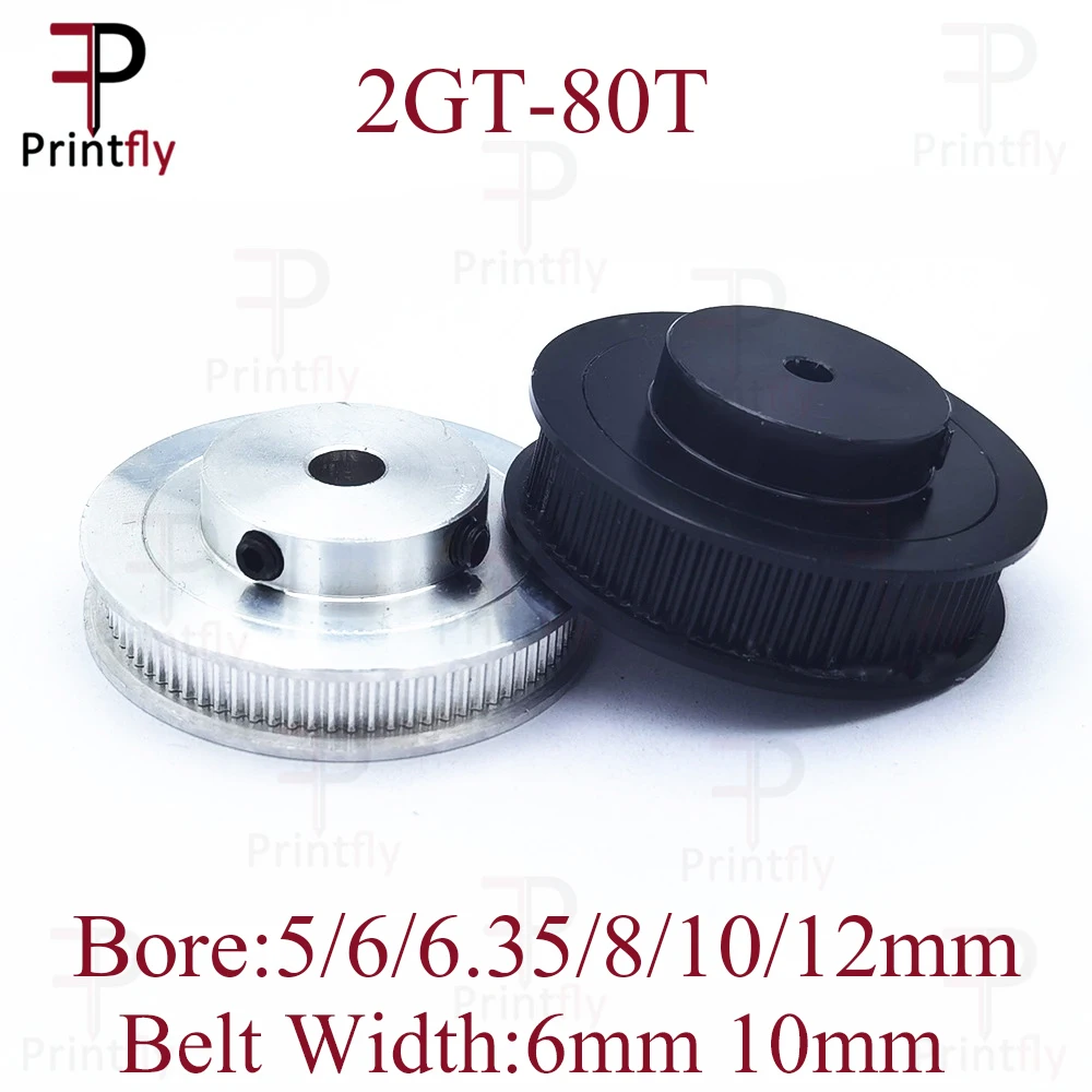 

Printfly Voron 3D Printer Parts 80 Teeth 2GT Timing Pulley Bore 5/6/6.35/810/12mm For Width 6/10mm GT2 Timing Belt Pulley 1PCS