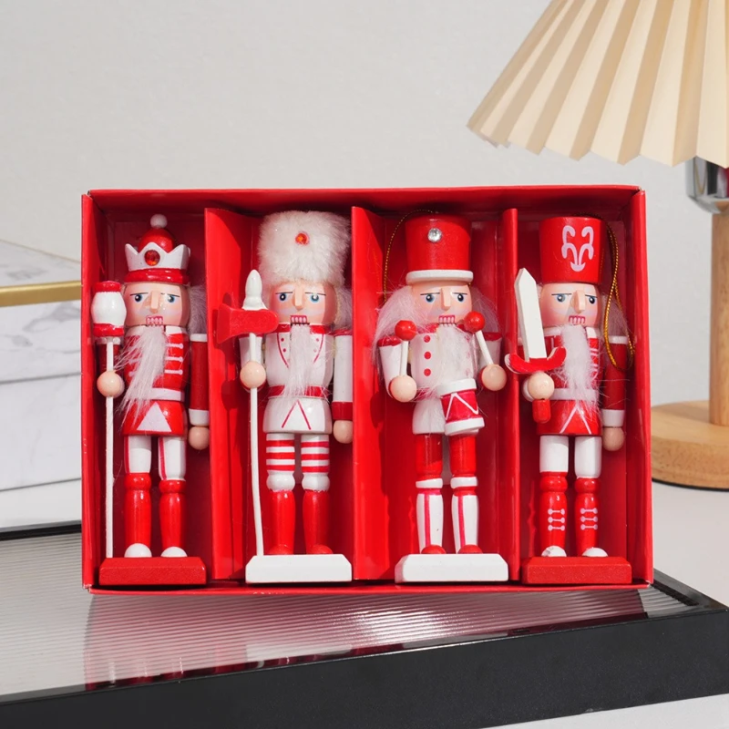 4 Pcs Random Nordic Style Nutcracker Home Decoration Solid Wood Soldier Christmas Decorations Living Room Home Puppet Decor