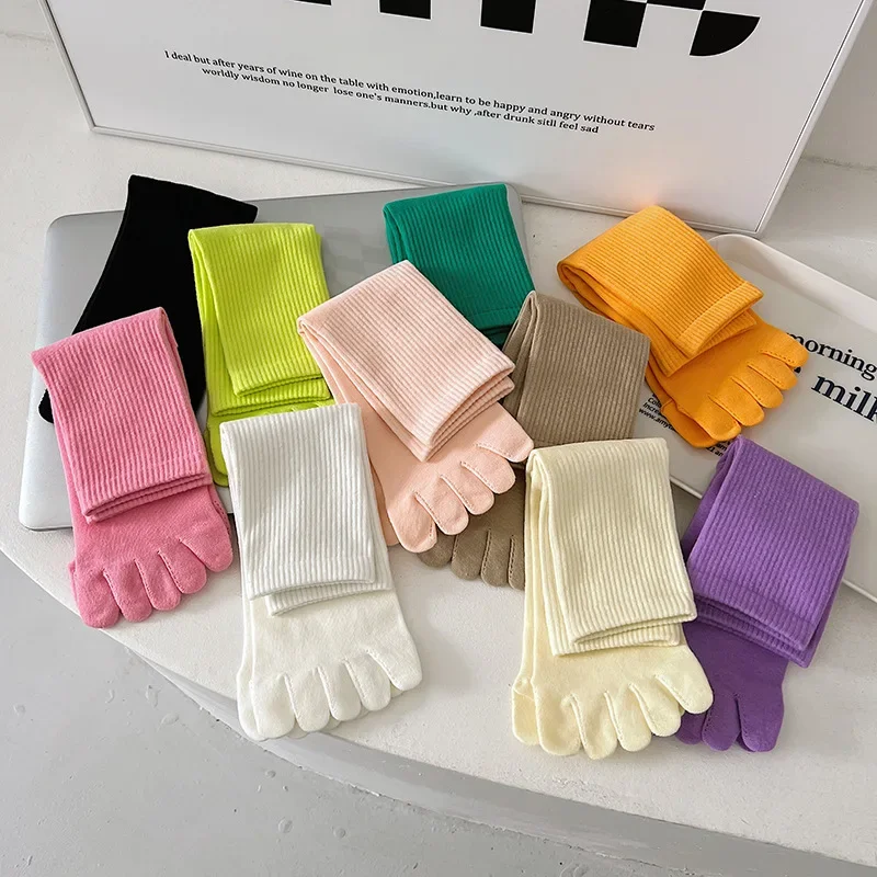 Цветные хлопковые дышащие спортивные носки с пятью пальцами, поглощающие пот, женские носки конфетных цветов в японском стиле с разрезом